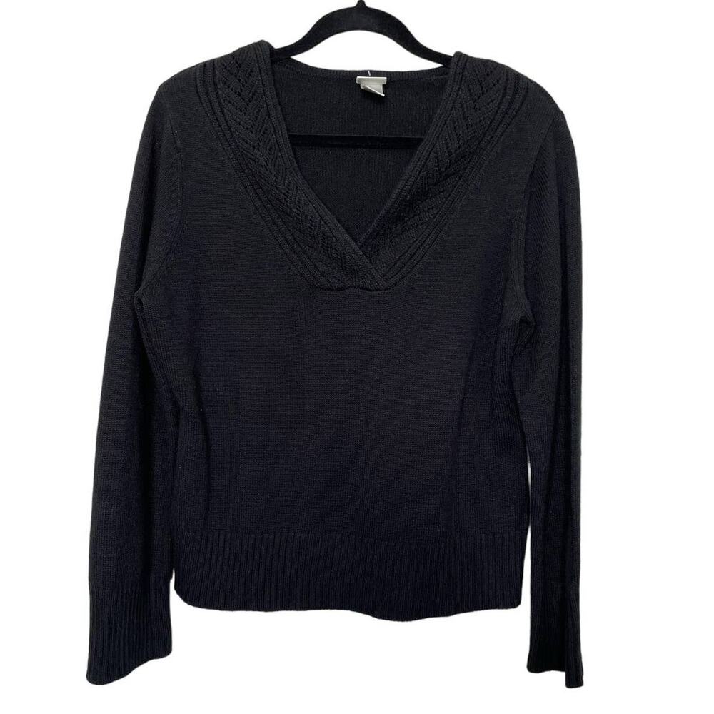 Vtg Y2K Fashion Bug Pullover Sweater  V Neck‎ Long Sleeve Black Dark Academia L
